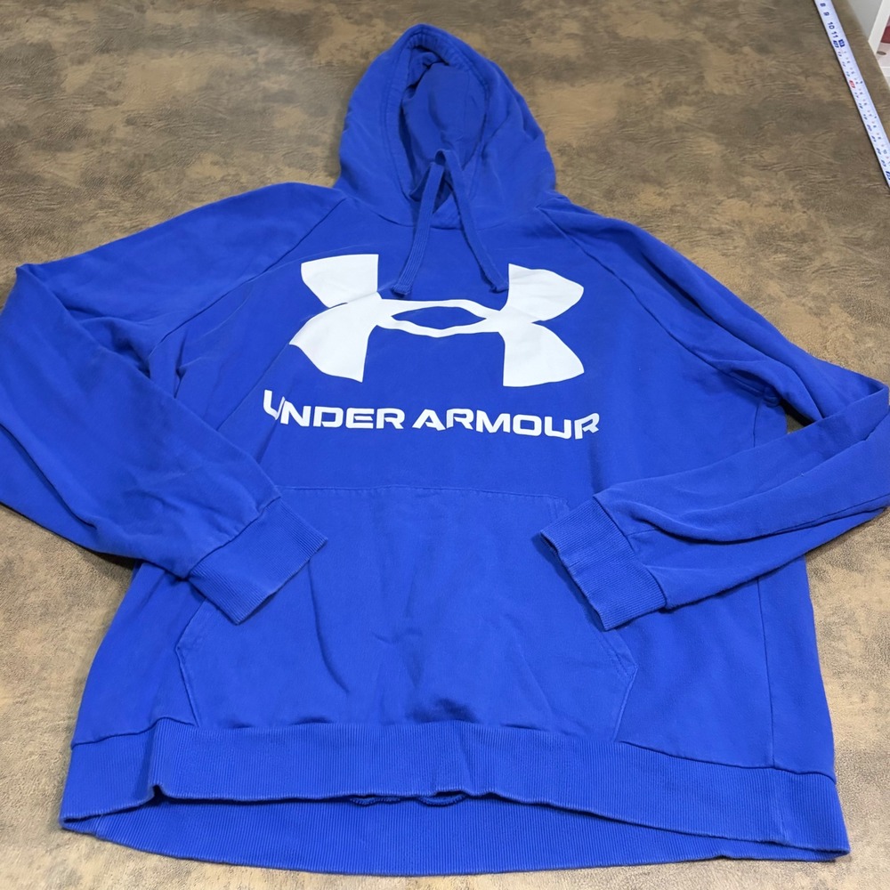 Under Armour Hoodie Mens XXL Blue ColdGear Big Logo Loose Fit Pullover 5895